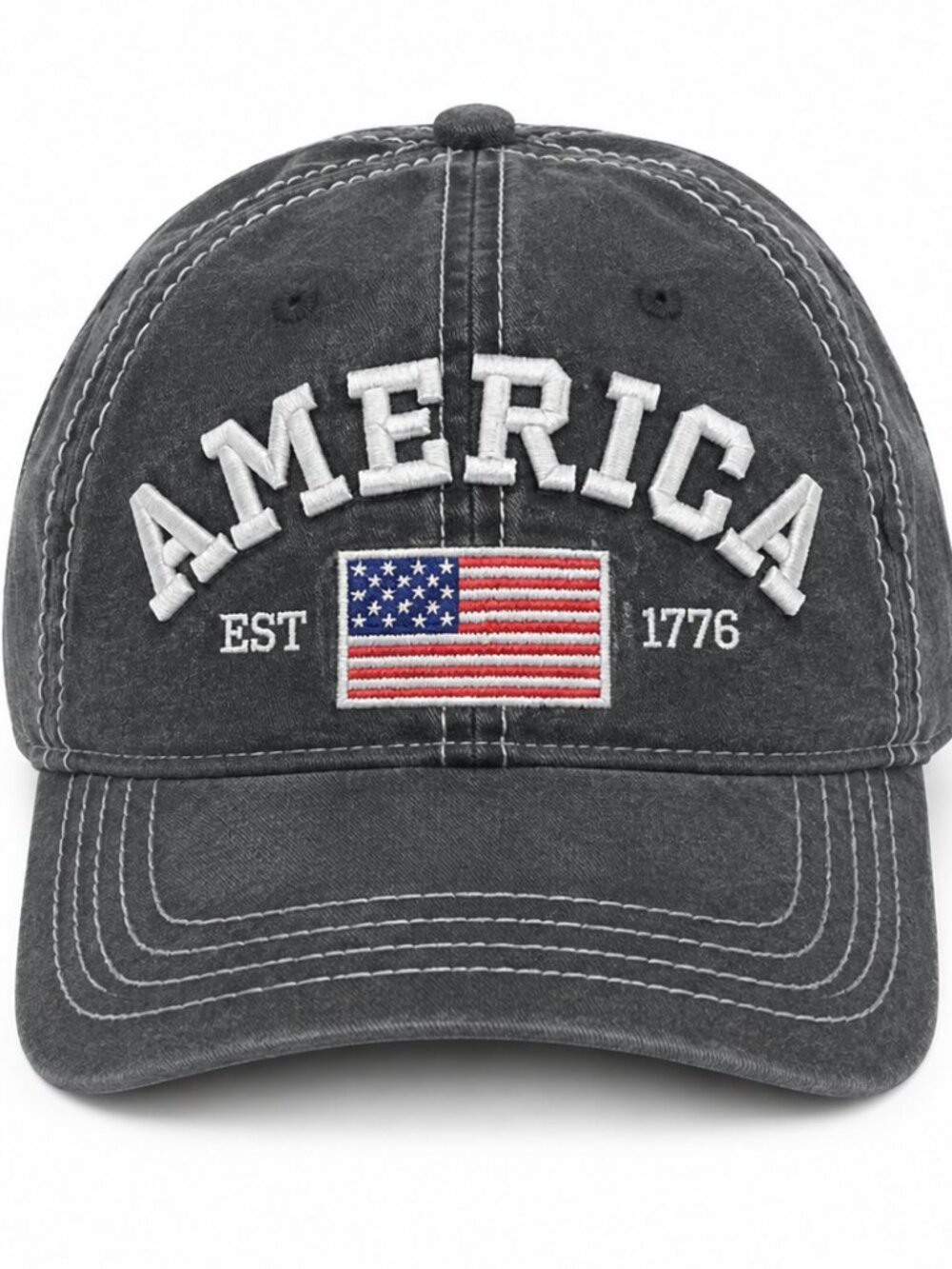 America 1776 Vintage Washed Hat | Patriotic USA Flag Adjustable Baseball Cap